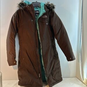 The North Face Women's Brown and Teal Goose Down Filled HyVent Parka